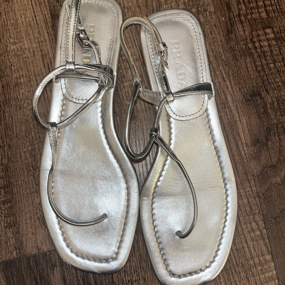 Prada Womens 1X557B_3AU1_F0118 Silver Leather Sandals Brief on Slippers - Picture 7 of 11